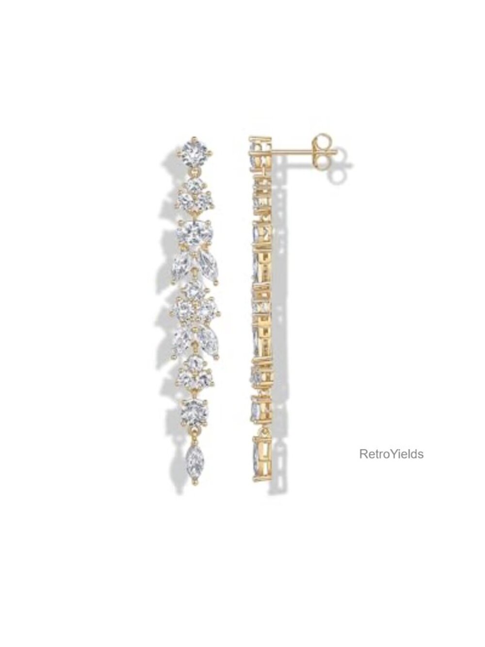 14K Gold Plated CZ Dangle Earrings for Women Long Bridal Drop